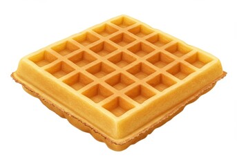 Golden square waffle with a grid pattern is isolated on a white background, perfect for breakfast or dessert