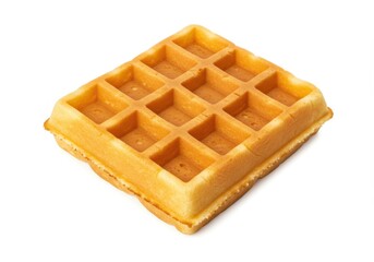 Single square waffle with golden brown color sits isolated on a bright white background ready to be topped