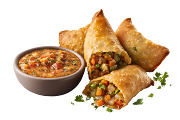 Crispy samosas  savory dip A delicious snack on a white background