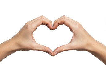 Fototapeta premium Two hands forming a heart shape against a clean white background, symbolizing love and affection