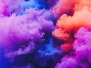 Fototapeta premium Colorful smoke swirls in a vibrant display of purple blue and orange hues creating an abstract ethereal background