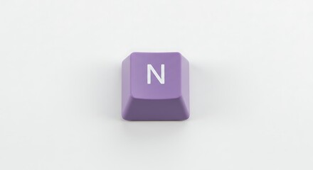 Isolated purple keyboard keycap with letter N on white background