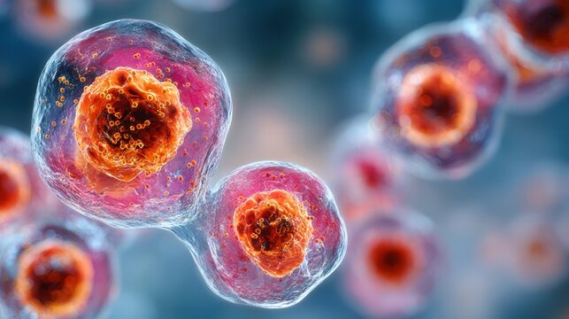 Hyper macro image of cytokine release between immune cells in a translucent environment, showing communication signals under clean white light.