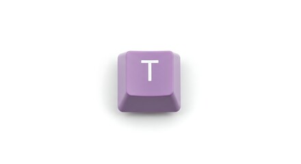 Purple keyboard key with the letter T on white background