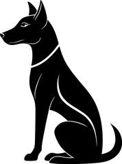 black dog vector, Black and white silhouette of a Hunting dog standing