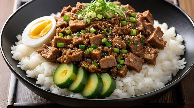 Japanese soboro don with seasoned minced meat and eg