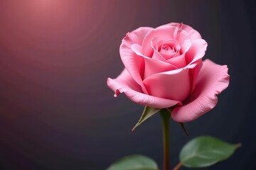 Single pink rose, long stem, soft petals, gentle curve , flora, vibrant, detail