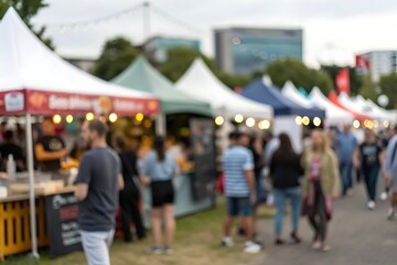 Blurred background of vibrant food festival scene urban park lifestyle event outdoor vibe