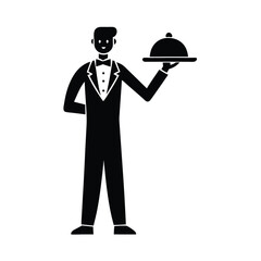 Waiter Holding Food Tray Vector Flat Design