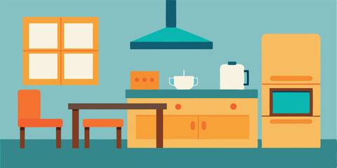 Fototapeta premium vector illustration of kitchen furniture with chair table 