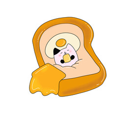 Hand drawn cartoon fried egg bread