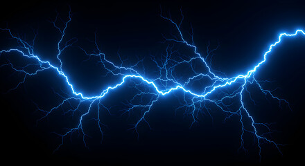 Bright Blue Electric Lightning Bolt Against Dark Background Showing Power and Energy