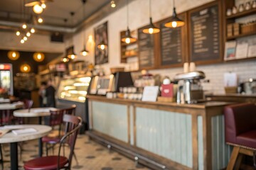 Inviting coffee experience urban  interior scene warm lighting cozy ambiance blurred view