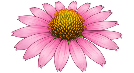 Obraz premium Close-Up Of Pink Coneflower With Yellow Center And Green Base Isolated Against White