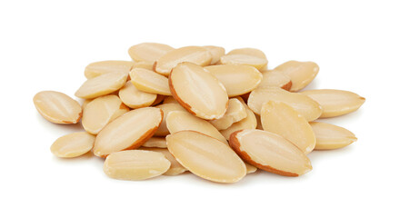 Close Up View of Shelled Peanuts on White Background Showing Texture and Color Details