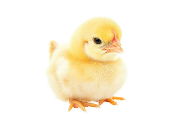 Fototapeta premium Fuzzy yellow chick stares full of youthful curiosity against the black void