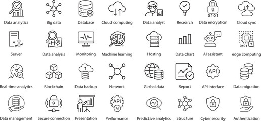 Data Science Icons Vector Illustration, Isolated on White Background.