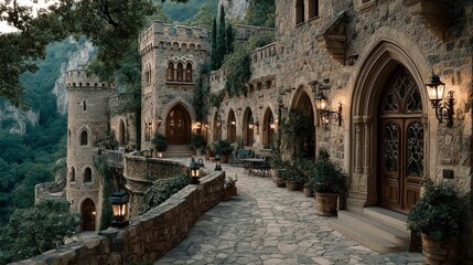 Fototapeta premium Stone pathway through medieval style building