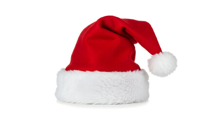 Festive Red Santa Hat with White Trim Isolated on Clean White Background Holiday Headwear