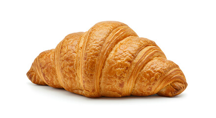 Golden Brown Croissant on White Background Showing Flaky Layers and Baked Texture Isolated Food Item