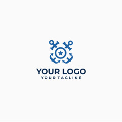 Maritime Industry Logo with Anchor and Waves