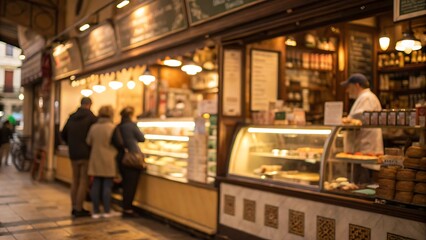 Patrons relishing fresh pastries urban bakery culinary delight cozy atmosphere blurred background
