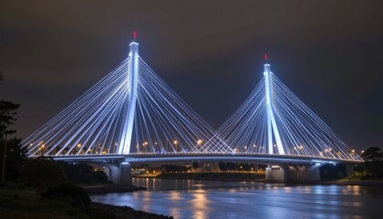 Fototapeta premium Night View of the Illuminated Infante Dom Henrique Bridge in Portugal