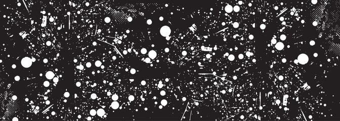 A captivating abstract monochromatic composition featuring scattered white dots and lines against a black background, conveying mystery, abstraction, and deep space-like