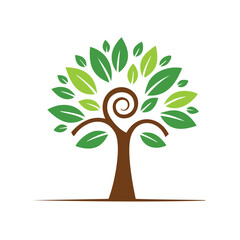 Clean tree illustration with large green leaves and brown twirling trunk