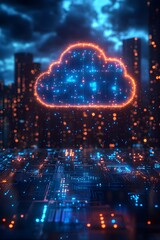 Obraz premium cloud sync, coding interface, abstract circuit board, futuristic style, modern technology concept,