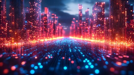 Obraz premium UI UX wireframe, holographic screen, digital blue gradient, glowing neon effect, modern technology concept,