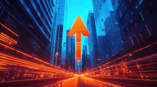 Upward trend in a vibrant cityscape at night