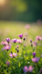 Delicate purple & pink wildflowers blanket a sun-drenched meadow  ,  texture,  vibrant flowers,  serenity