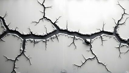 Obraz premium Cracks in white walls with deep broken sections