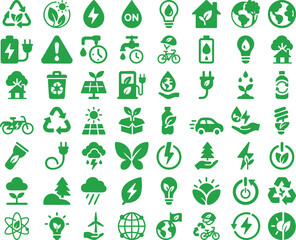 Green Eco Icons Vector Set on White Background