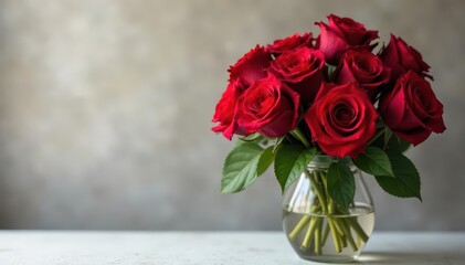 Fototapeta premium Crimson roses overflowing a vase, lush petals , romance, background, wedding