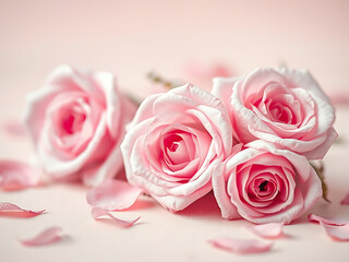 Fototapeta premium Petals Pink Roses And On Soft Background