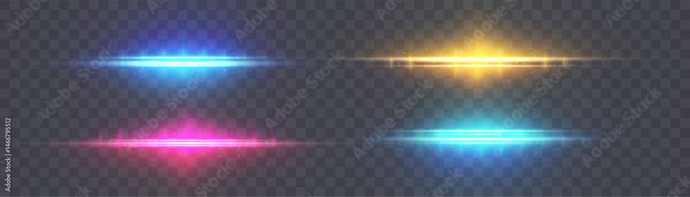 Aufkleber horizontal light beams with bright glow on transparent background. for interfaces, visual effects, s