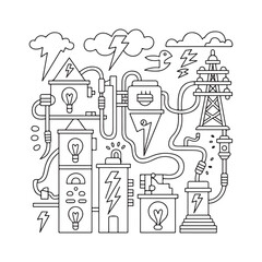 Obraz premium Coloring page of electric components and a lightning bolt, perfect for electricity, energy, and technology themes.