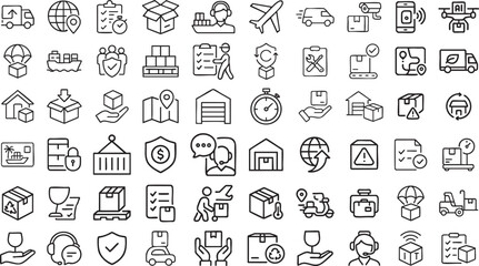 Delivery Icons Vector Set, Logistics Outline Icons on White Background.