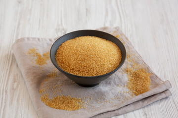 Organic Demerara Sugar in a Bowl, side view.