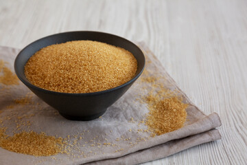 Organic Demerara Sugar in a Bowl, side view.