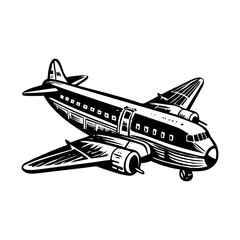 Vintage style illustration depicting airplane flying
