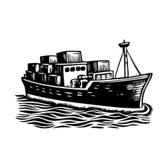 Obraz premium Vintage style illustration showing cargo ship sailing