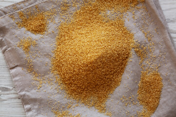 Organic Demerara Sugar in a Bowl, top view.