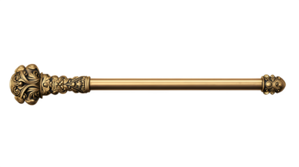 A brass fireplace poker with intricate detailing, symbolizing warmth and vintage home decor, isolated on a transparent background