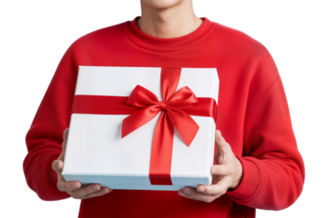 man holding gift on light blue background closeup valentine's day celebration concept hombre sosteniendo regalo sobre fondo azul claro primer plano concepto de celebracion del dia de san valentin