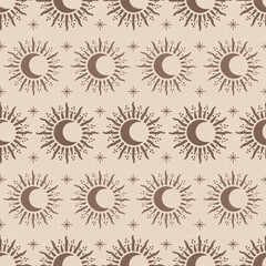 Seamless pattern with sun moon and stars vintage celestial design summer
