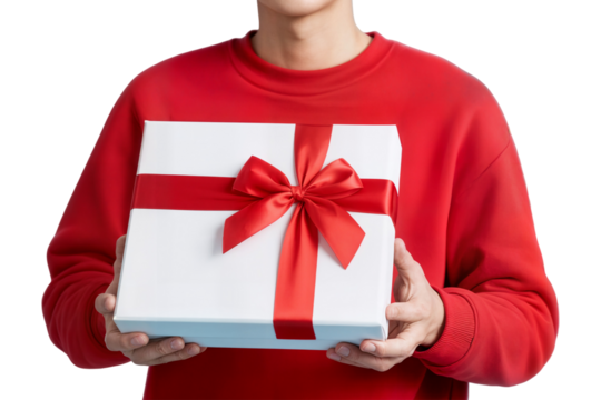 man holding gift on light blue background closeup valentine's day celebration concept hombre sosteniendo regalo sobre fondo azul claro primer plano concepto de celebracion del dia de san valentin