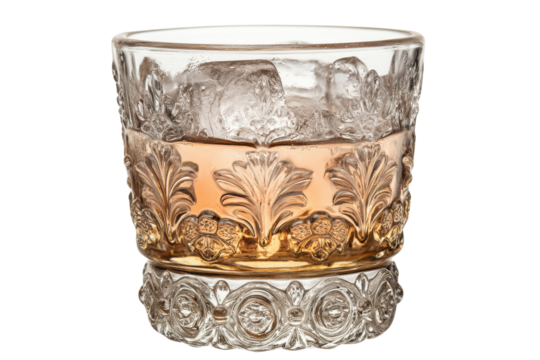Ornate glass filled with whisky  ice